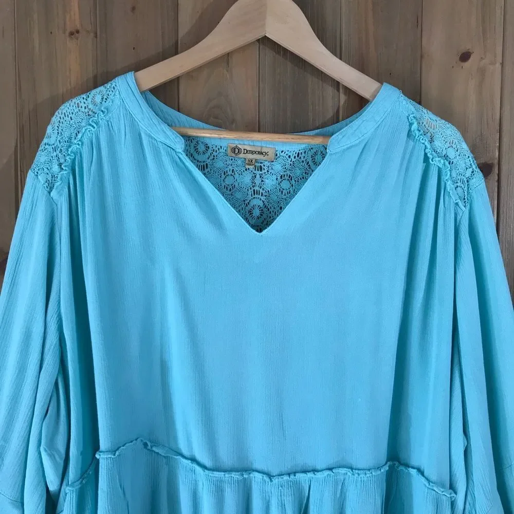 Democracy Womens Tunic Blouse Teal Top Lace 3/4 Sleeve Size 3X - Picture 4 of 16